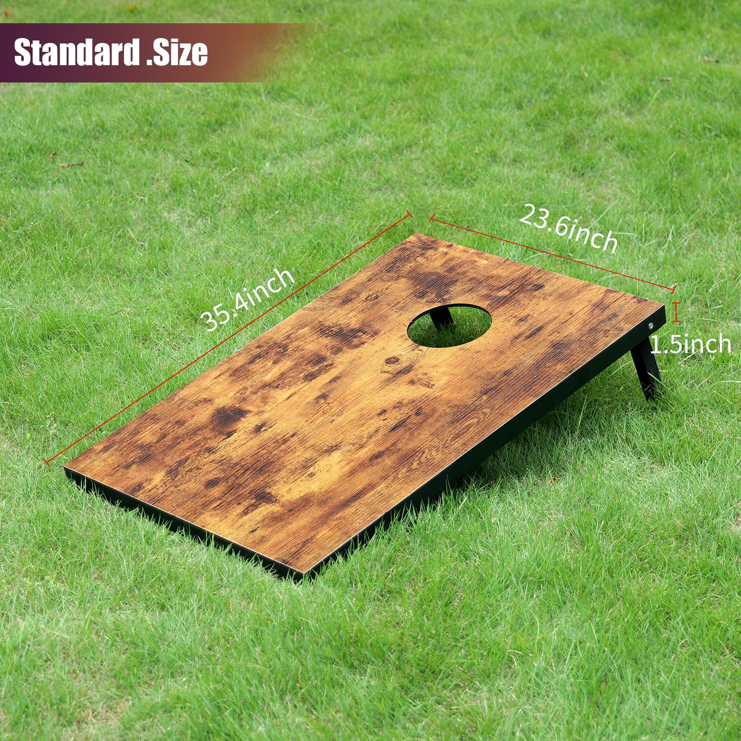 Cometoss Cornhole Set 3'x2' Outdoor Game,Yard Games-Includes 2 MDF Wood Boards 35.4x23.6 Inch,8 12 Ounce Corn Hole Bean Bag Cornhole Set (Burning Wood)