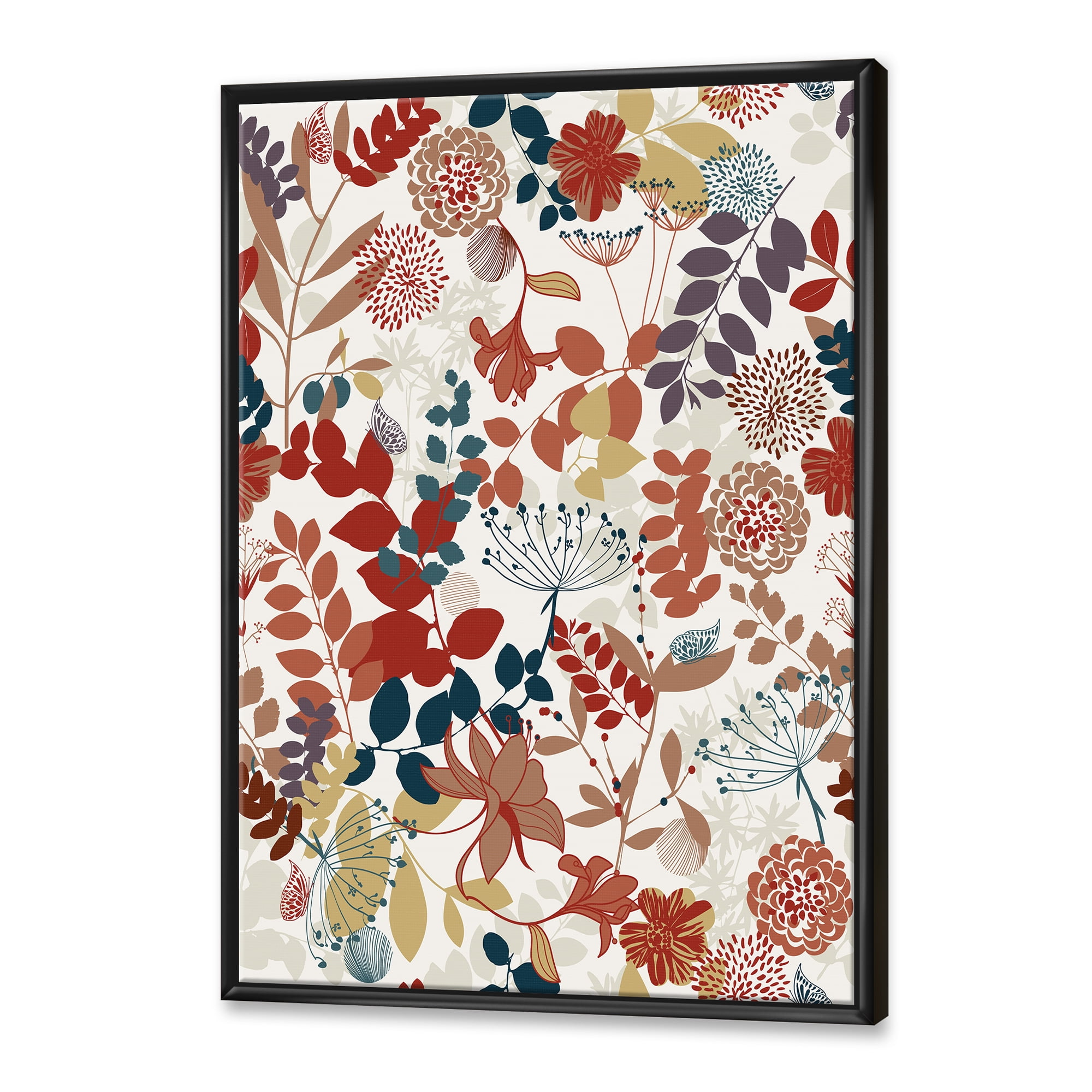 Designart 'Botanical Retro Garden' Bohemian & Eclectic Framed Canvas Wall Art Print