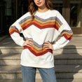 thumbnail image 2 of Crew Neck Sweatshirts Women Workout Tops for Women Baggy Shirts Striped Loose Fit Crew Neck Oversized Sweatshirt for Women Cute Tops Fall Outfits for Women Pullover Lightweight,White,S, 2 of 5
