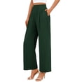 thumbnail image 2 of Maqroz Wide Leg Dress Pants for Women Plus Size Pull on Stretchy High Waist Business Casual Slacks Trousers with Pockets Loose Pleated Long Flowy Palazzo Work Pants Army Green XXL, 2 of 8