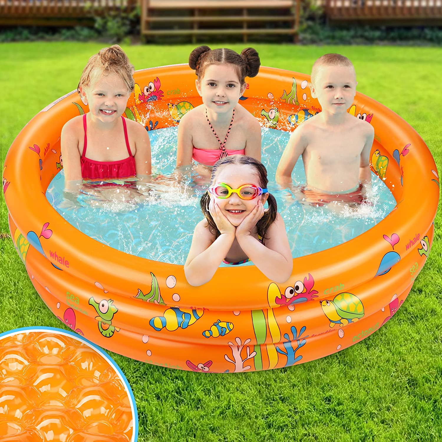 Kids Baby Childrens Paddling Inflatable Swimming Garden Outdoor Pool 3 Rings 