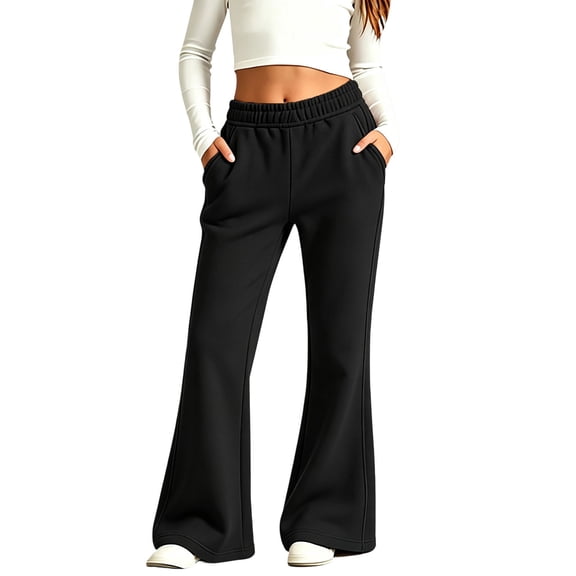 Girls' Fleece Flare Sweatpants Elastic High Waist Soft Casual Side Pockets Daily Wear Cozy Warm Breathable Everyday Active Trousers
