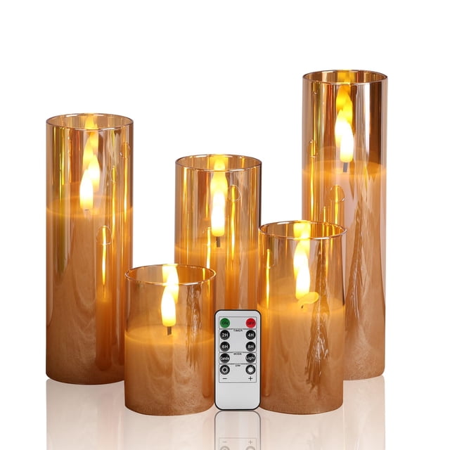 Velas sin llama Eywamage Gold Glass con mando a distancia, paquete de 5