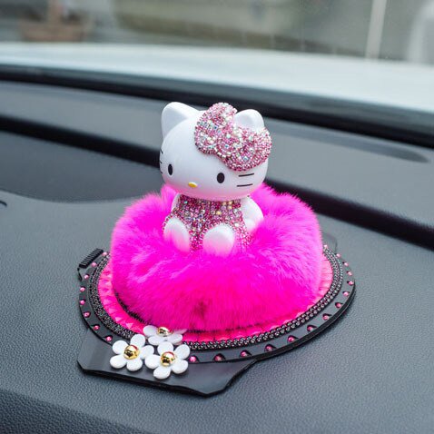 Hello Kittys-adorno de mesa de Perfume de coche Kawaii, joyería brillante de diamante Kt Cat, consola central automática, regalos de decoración Interior