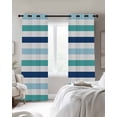 thumbnail image 3 of Blue Teal Striped Blackout Curtains, Light Blocking Print Window Curtains, Farmhouse Stripes Simple Art Thermal Insulated Window Drapes for Living Room Kitchen Cafe 2 Panels, 55"W x 39"L, 3 of 9