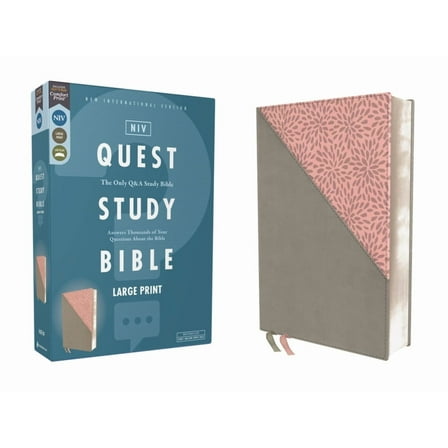 Niv, Quest Study Bible, Large Print, Leathersoft, Gray/Pink, Comfort Print: The Only Q and A Study Bible, (Hardcover)