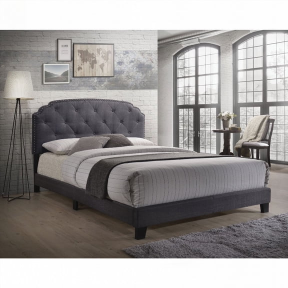 Grey Upholstered Queen Bed - Soft Grey Fabric & Bedroom Dimension Enhancement