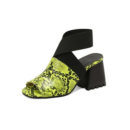 

Woobling Womens Dress Sandal Ankle Strap High Heels Summer Heeled Sandals Wedding Pumps Comfort Chunky Heel Cross-Strap Yellow 8