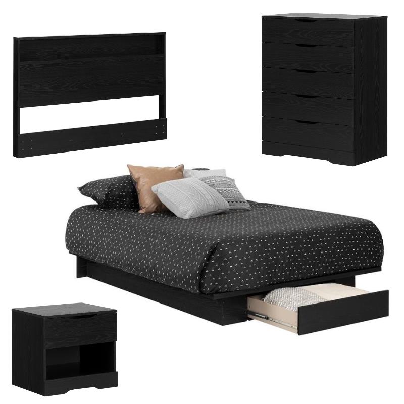 3 Piece Queen Platform Bedroom Set with Dresser and Nightstand in Black