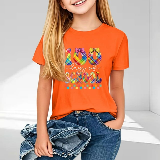 hengsof T-Shirt à Manches Courtes pour Enfants 100e Jour d'École, Col Rond, Imprimé Graphique Mignon, Chandail Décontracté Confortable, Chemise Basique Élégante