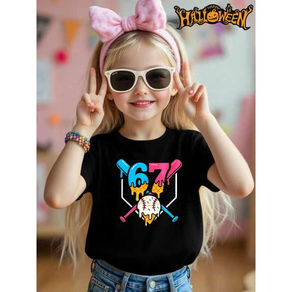67 Colorful Baseball Patterned Novelty Graphic Kid T-Shirt Casual Style With 100% Cotton Fabric,Suitable for Boys And Girls,Size From 3T-13Y,Ideal Gift for Kids