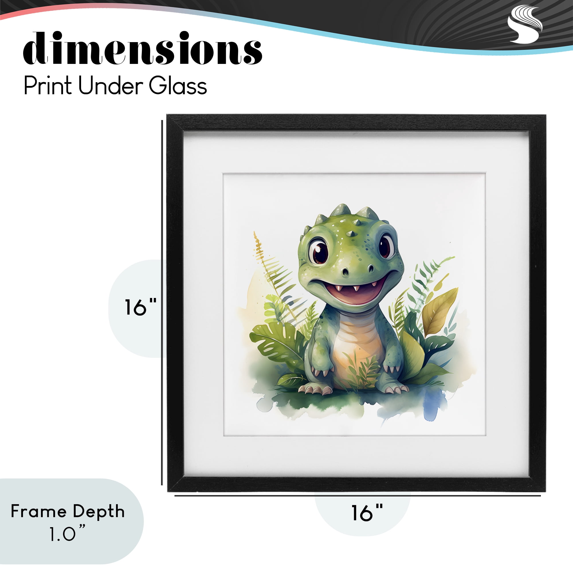 Stupell Industries Crafty Dino & Foliage Black Framed Print Under Glass, design by Steve Hunziker