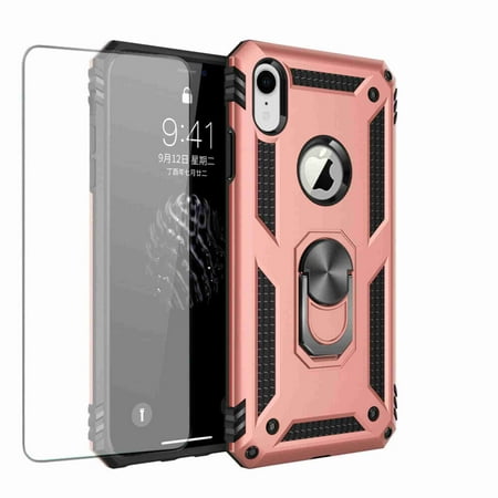 Dteck Case Full Protect Magnetic Hybrid Ring Back Holder Kickstand Case Cover For iPhone 6 Plus/6s Plus, Rosegold with screen