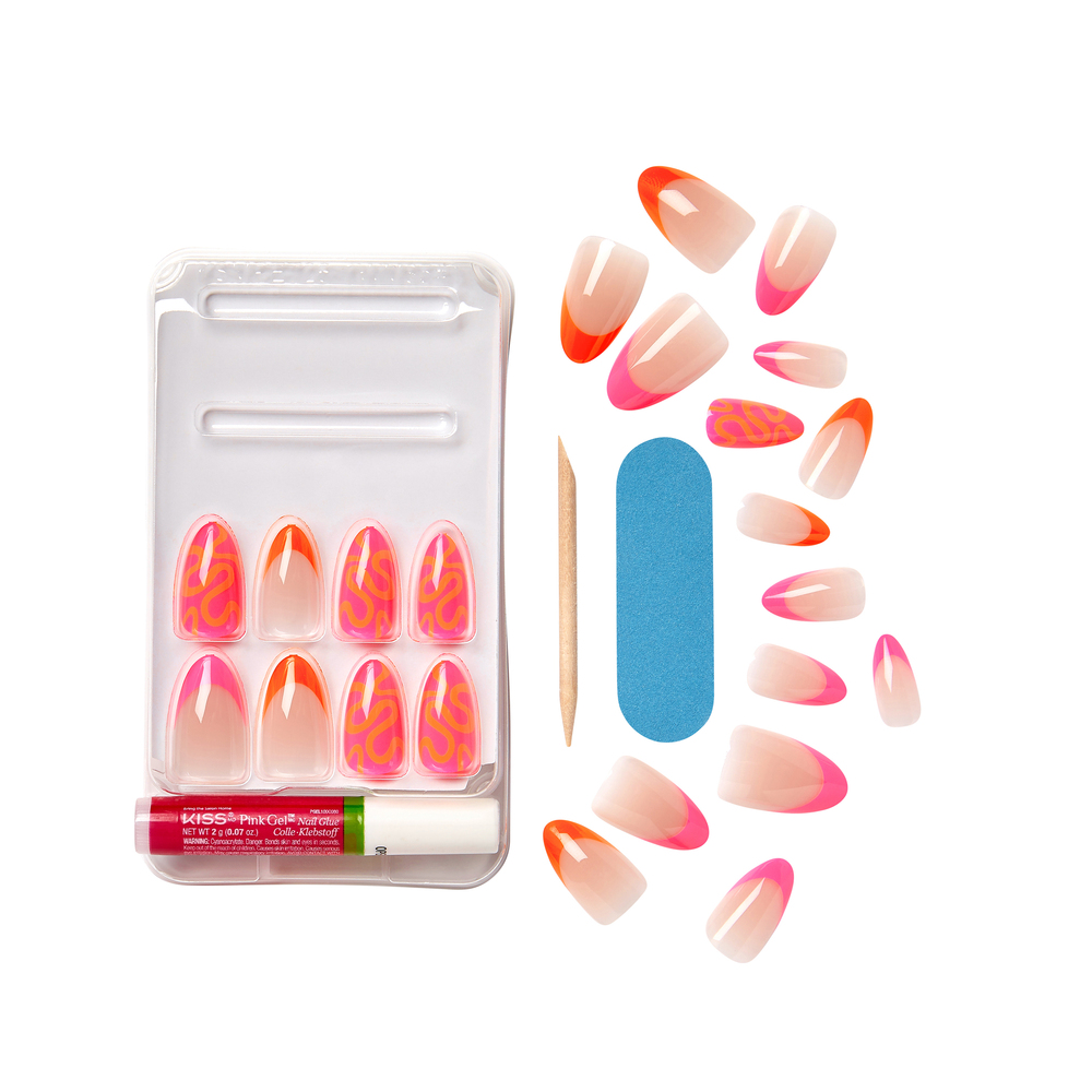 KISS Salon Design Press-On Nails, 'Mood on fleek', Pink, Medium Almond, 27 Ct.