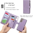 thumbnail image 3 of Compatible with Samsung Galaxy S21 5G Wallet Case,[6 Card Slots] [Wrist Strap] [Stand Feature] Detachable 2 in 1 Magnetic Zipper Leather Cover Case for Samsung Galaxy S21 5G,6.2 inch Purple, 3 of 16