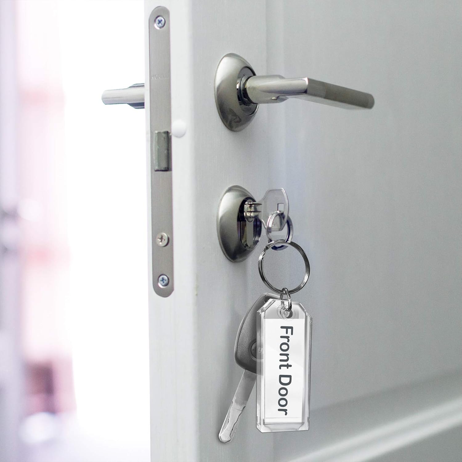 3 Inch Key Tags Slip-Slot Plastic Heavy Duty Clear Crystal 36 Pack with Label and Ring