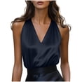 thumbnail image 2 of QUNYINEY Party Tank Tops for Women Satin V Neck Blue Shirts Layering Sleeveless Evening Loose Fit Womens Tops Trendy, 2 of 5