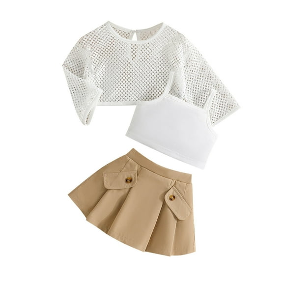 Sngxgn Girl's Skirt Sets Casual Fall Outfits Corduroy Skirt and Long Sleeve Rib Knit Shirt Tops Trendy 2 Piece Clothes(Khaki,18)