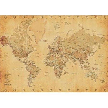 World Map Antique Vintage Educational Globe Atlas Giant Poster 55x39 inch