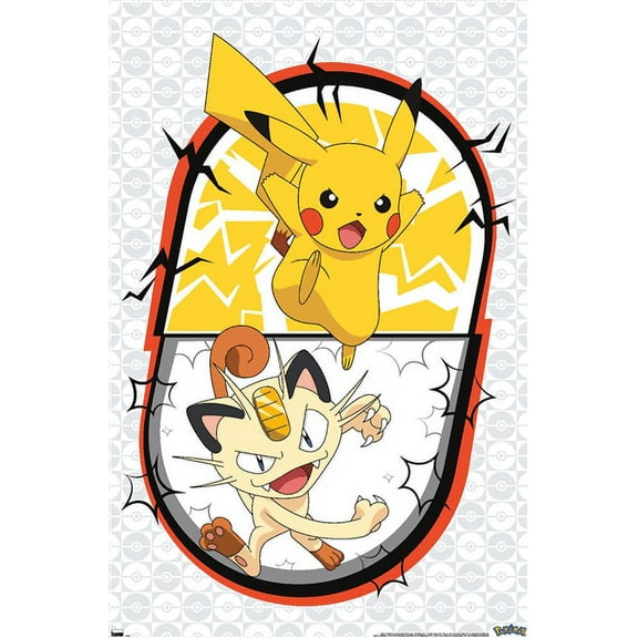 Pokemon - Pikachu Meowth Battle Wall Poster, 22.375" x 34"
