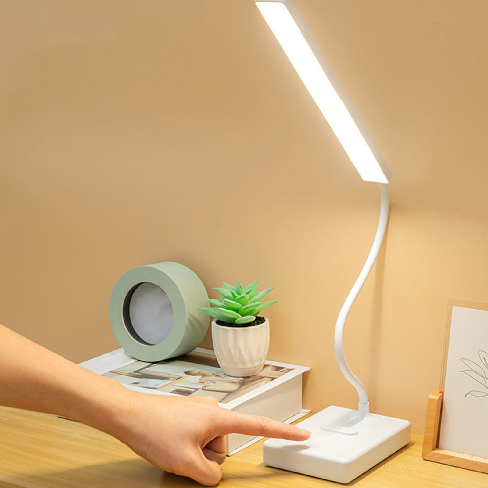 A Charging Small Desk Lamp With Wireless Charging 5W, Brightness Memory Function And Acrylic Panel For Desk Study Room Dorm Use, 12.5X5X3.7In 0.48Lb