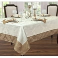 thumbnail image 2 of Newbridge Valencia Two Tone Bordered Damask Fabric Tablecloth, Wrinkle and Stain Resistant Fine Dining Holiday Hotel Quality Tablecloth, 52 Inch x 70 Inch Oblong/Rectangle, Antique Ivory/Gold, 2 of 7