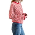 thumbnail image 3 of Suéter Tipo Cárdigan Informal de Cuello Redondo para Mujer, con Frente Abierto, Mangas Largas Onduladas, Tejido Corto Rojo XL, 3 of 8
