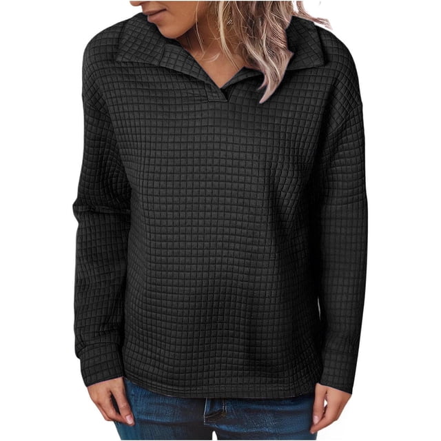 Lmnyox Chandails en Molleton Décontractés pour Femmes Mode Manches Longues Col Athlétique Basique Texture Chandail