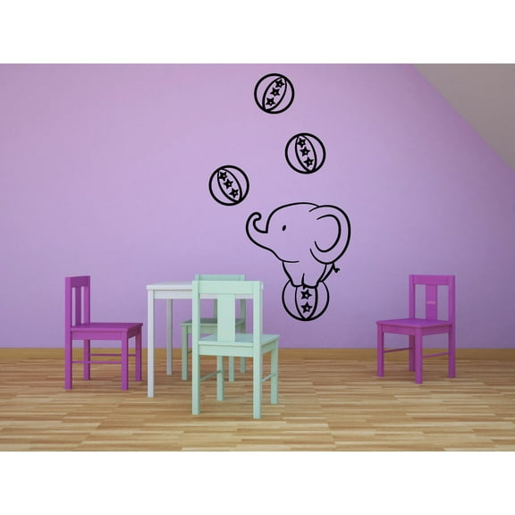 Cute Circus Elephant Elephants Cartoon Animal Wall Sticker Art Decal for Girls Boys Kids Room Bedroom Nursery Kindergarten House Fun Home Decor Stickers Wall Art Vinyl Decoration Size (10x8 inch)