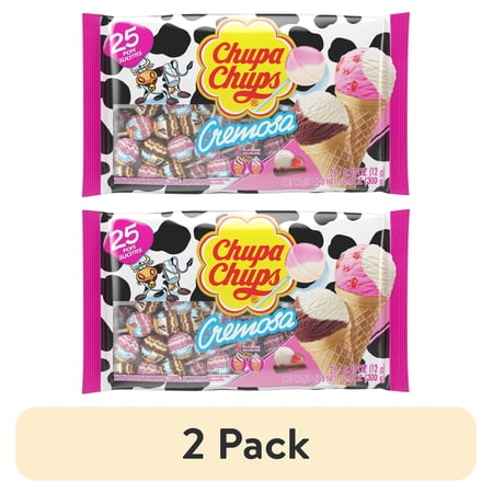 (2 pack) Chupa Chups Lollipops, Cremosa, All Occasion, 2 Assorted Flavors, Peanut & Tree Nut Free, 25 Count