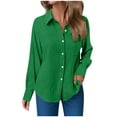 thumbnail image 5 of Splozh Blouses for Teens Women Casual Fashion Solid Color Lapel Long Sleeve Shirt Single Casual Shirt Top with Pockets Green,S, 5 of 9