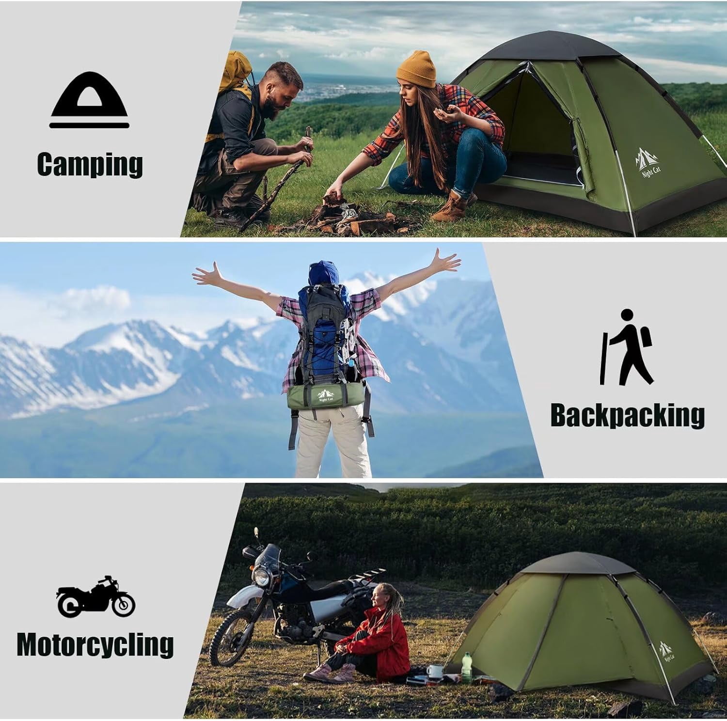 Unbranded Backpacking Tent for One 1 to 2 Persons Lightweight Waterproof Camping Hiking Tent for Adults Kids Scouts Easy Setup Single Layer 2.2x1.2m