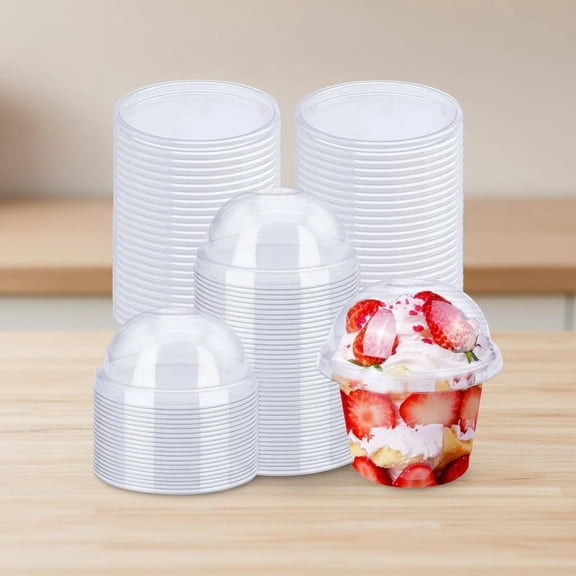 Disposable Clear Plastic Cups with Dome Lids, PET Dessert Cups for Ice Cream, Cake, Fruit, Parfait, Pudding