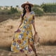 thumbnail image 4 of Vestido largo bohemio de algodón con estampado floral de TEELYNN para mujer, cuello en V, manga corta, informal, estilo bohemio, elegante, para verano, 4 of 4