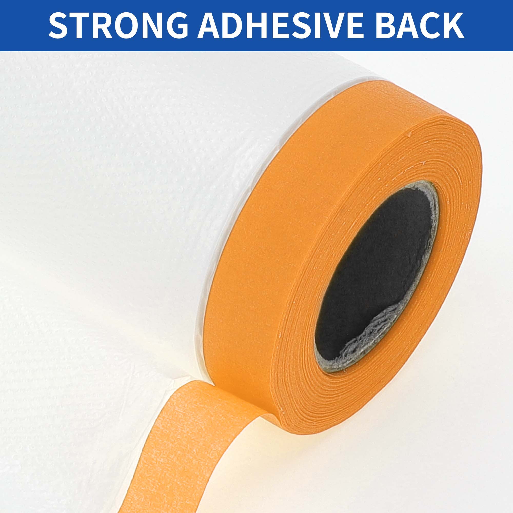 Unique Bargains Masking Paper with Tape 2000x110cm / 65.62ftx43.31" 1 Set Pre-Taped Paper Film Kit White Orange