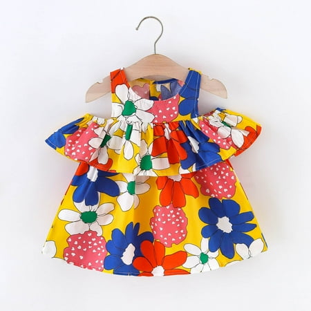 

Baby Girls 6M-3Y Sleeveless Ruffles Floral Printed Princess Dress