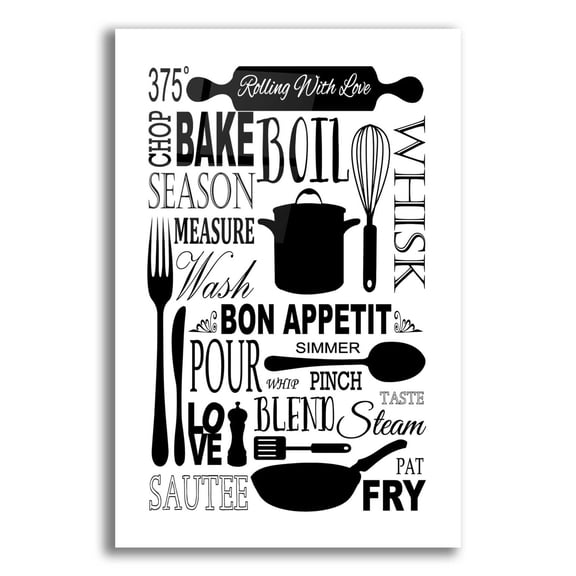 Epic Art 'Culinary Love 1 in B&W' by Leslie Fuqua, Acrylic Glass Wall Art, 12"x16"