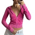 thumbnail image 3 of KOMOO Women Velvet Hoodie Elastic Waist Flared Pants Long Sleeve Cropped Zip Up Jacket Hooded Sweatshirts with Pockets, 3 of 6