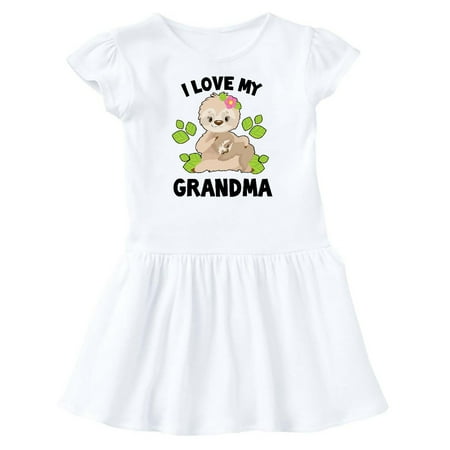 

Inktastic Cute Sloth I Love My Grandma with Leaves Gift Baby Girl Dress