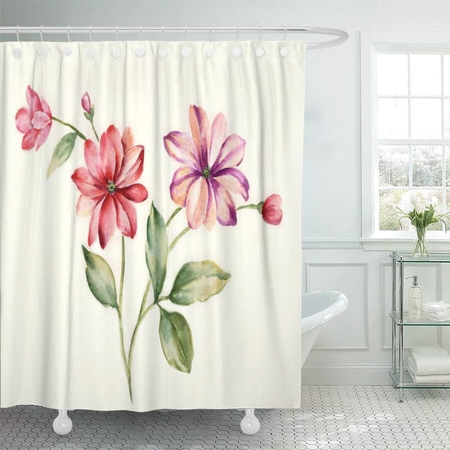 ABPHQTO Flor de acuarela Flores agraciadas Las hojas y dibujo de diseño Gouache Ink Leaf Cortina de ducha Cortina de baño 165x180 cm ABPHQTO PKNMT66x72Shower-12162