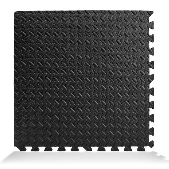 Sunny Health & Fitness ½ inch Thick Puzzle Exercise Mat Durable, Non-Slip, Water Resistant, Supportive Cushioning, Low Noise for Home Gym Protective Flooring, MMA, Exercise, Gymnastics - SF-EM01-BK