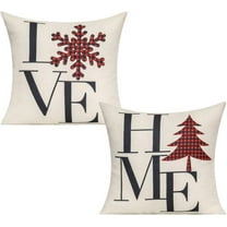 Outdoor Christmas Throw Pillow Covers 18x18 Set of 2 Holiday Cushion Cases Farmhouse Decor for Couch Porch Patio Bed Sofa, Xmas Decorative Buffalo Plaid Snowflake Tree