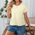 thumbnail image 6 of LWavelet Women's Pleated Blouse Short Sleeve Tops Round Neck Casual Loose Fit Summer Basic Tee Yellow L, 6 of 8