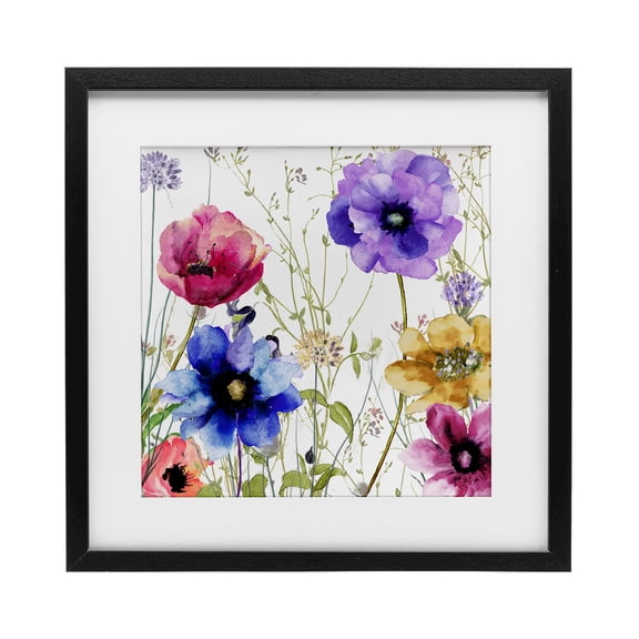 Modern Spring Garden Flowers Black Framed Print Under Glass, design by Sasha