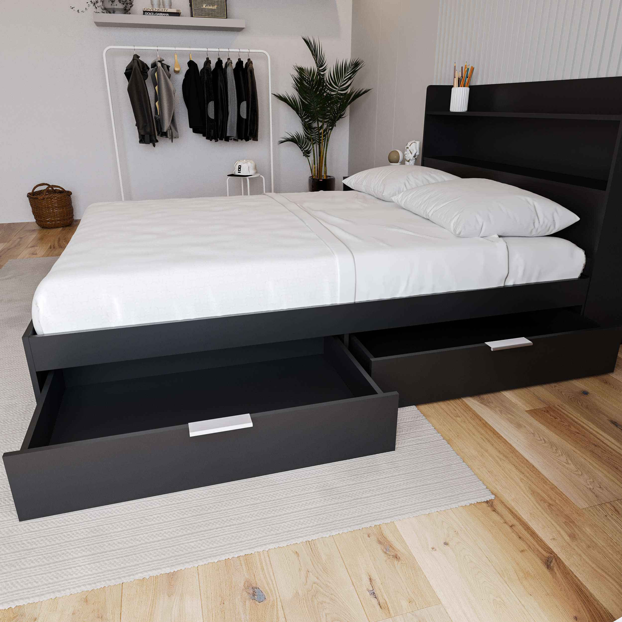 Nexera Hunter Full Size 2-Drawer Storage Bed Frame, Black