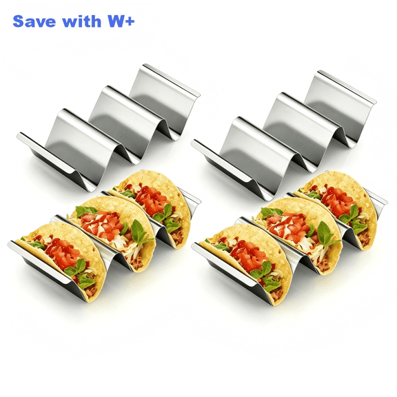 JKXTDKS Stainless Steel Taco Holder Stand Set of 4 Stylish Rack Holds Up to 3 Tacos Each Keeping Shells Upright Oven Grill and Dishwasher Safe