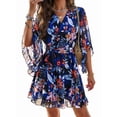 thumbnail image 2 of Woman'S Floral V Neck Lace-UP Waist Dress Black S, 2 of 7