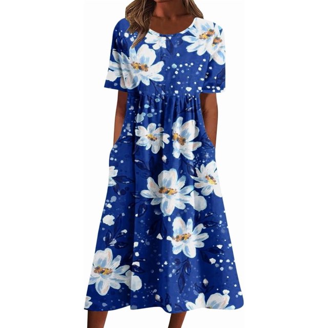 Robes de Printemps pour Femmes Décontractées Manches 3/4 Longue Robe Évasée Basique Plage Vacances Travail Maxi Robe 2025
