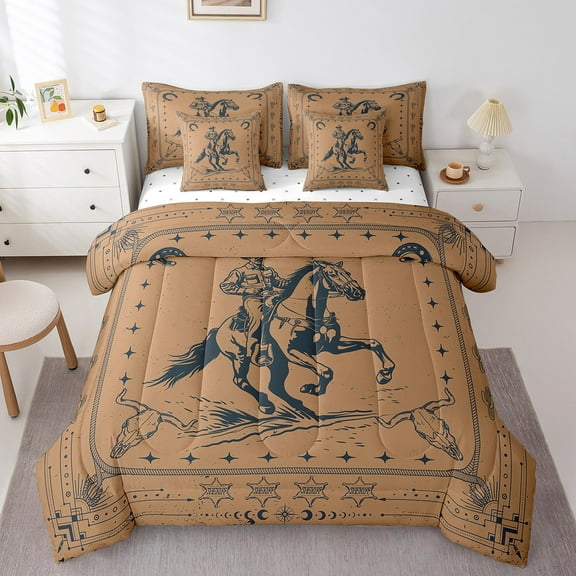 Erosebridal Animal Horse Bedding Sets Twin Size,Bull Skull Comforter Sets with Sheets,Western Theme Bed in a Bag Twin size,Breathable Vintage Room Decoration,Reversible,7pcs