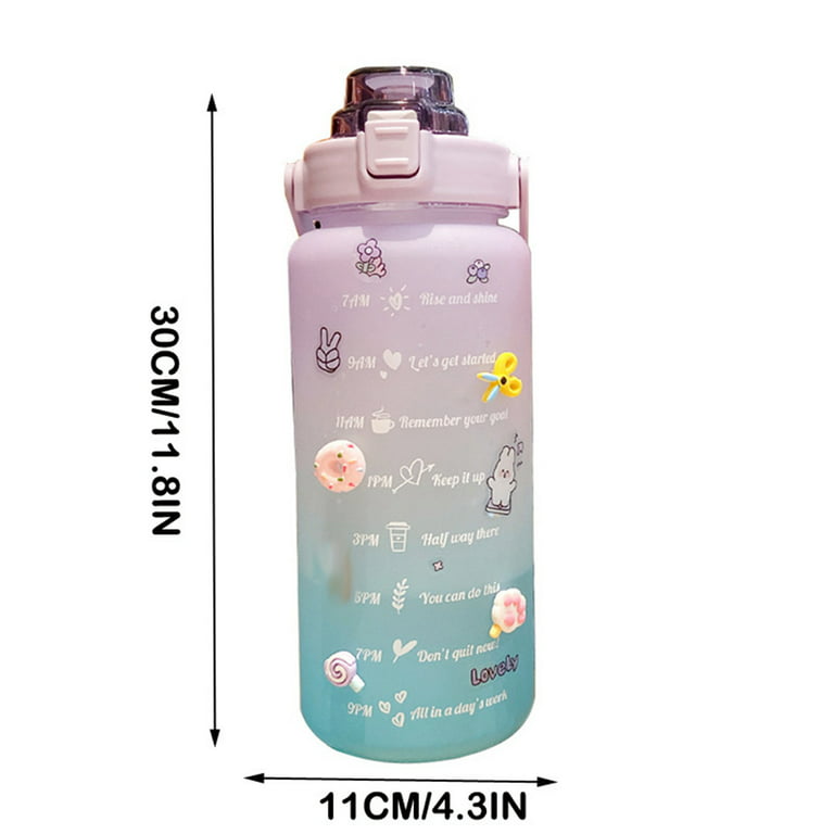2 Liter Water Bottle with Straw Female Jug Girls Portable Travel bottles  Fitness Bike Cup Summer Cold Water Jug with Time Marker